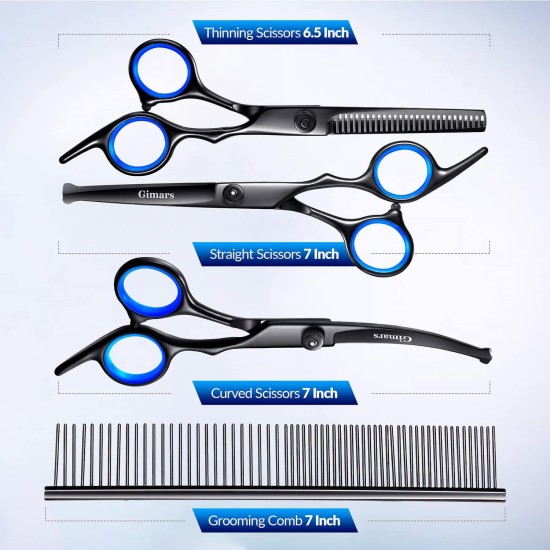 Gimars 4CR Dog Scissors Set Professional 6-in-1 Dog Scissors Grooming Scissors with Bullet Tip, Wear-Proof Titanium-Coated Fur Scissors for Dogs for Cats and Other Animals Gimars 4CR Dog Scissors Set Professional 6-in-1 Dog Scissors Grooming Scissors with Bullet Tip, Wear-Proof Titanium-Coated Fur Scissors for Dogs for Cats and Other Animals