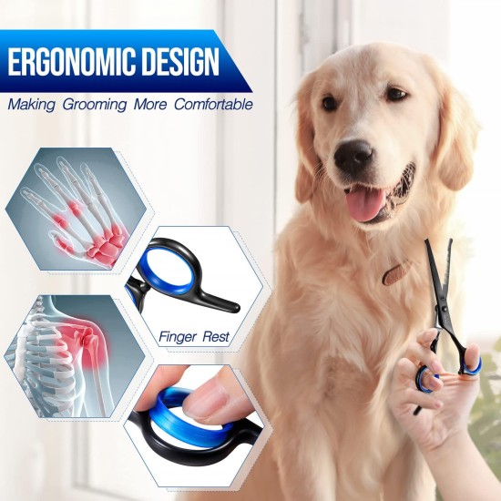Gimars 4CR Dog Scissors Set Professional 6-in-1 Dog Scissors Grooming Scissors with Bullet Tip, Wear-Proof Titanium-Coated Fur Scissors for Dogs for Cats and Other Animals Gimars 4CR Dog Scissors Set Professional 6-in-1 Dog Scissors Grooming Scissors with Bullet Tip, Wear-Proof Titanium-Coated Fur Scissors for Dogs for Cats and Other Animals