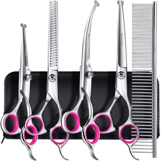 Gimars 4CR Dog Scissors Set Professional 6-in-1 Dog Scissors Grooming Scissors with Bullet Tip, Wear-Proof Titanium-Coated Fur Scissors for Dogs for Cats and Other Animals Gimars 4CR Dog Scissors Set Professional 6-in-1 Dog Scissors Grooming Scissors with Bullet Tip, Wear-Proof Titanium-Coated Fur Scissors for Dogs for Cats and Other Animals