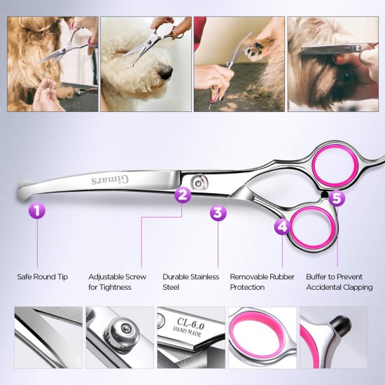 Gimars 4CR Dog Scissors Set Professional 6-in-1 Dog Scissors Grooming Scissors with Bullet Tip, Wear-Proof Titanium-Coated Fur Scissors for Dogs for Cats and Other Animals Gimars 4CR Dog Scissors Set Professional 6-in-1 Dog Scissors Grooming Scissors with Bullet Tip, Wear-Proof Titanium-Coated Fur Scissors for Dogs for Cats and Other Animals