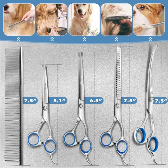 Gimars 4CR Dog Scissors Set Professional 6-in-1 Dog Scissors Grooming Scissors with Bullet Tip, Wear-Proof Titanium-Coated Fur Scissors for Dogs for Cats and Other Animals Gimars 4CR Dog Scissors Set Professional 6-in-1 Dog Scissors Grooming Scissors with Bullet Tip, Wear-Proof Titanium-Coated Fur Scissors for Dogs for Cats and Other Animals