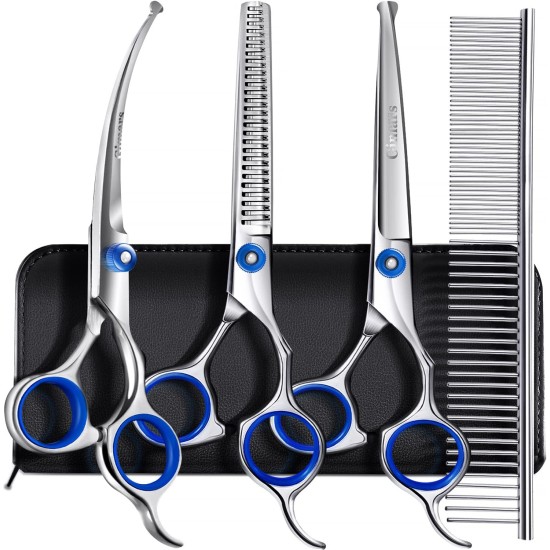 Gimars 4CR Dog Scissors Set Professional 6-in-1 Dog Scissors Grooming Scissors with Bullet Tip, Wear-Proof Titanium-Coated Fur Scissors for Dogs for Cats and Other Animals Gimars 4CR Dog Scissors Set Professional 6-in-1 Dog Scissors Grooming Scissors with Bullet Tip, Wear-Proof Titanium-Coated Fur Scissors for Dogs for Cats and Other Animals