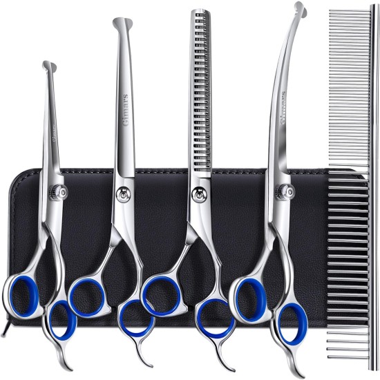 Gimars 4CR Dog Scissors Set Professional 6-in-1 Dog Scissors Grooming Scissors with Bullet Tip, Wear-Proof Titanium-Coated Fur Scissors for Dogs for Cats and Other Animals Gimars 4CR Dog Scissors Set Professional 6-in-1 Dog Scissors Grooming Scissors with Bullet Tip, Wear-Proof Titanium-Coated Fur Scissors for Dogs for Cats and Other Animals