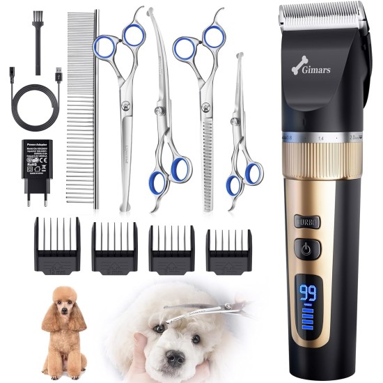 Gimars 6-in-1 Dog Clipper with Professional Scissors Set, 7000 rpm Quiet Dog Clippers, Rechargeable Wireless Dog Hair Trimmer, Pet Hair Trimmer, Dog Shaver for Thick Fur Gimars 6-in-1 Dog Clipper with Professional Scissors Set, 7000 rpm Quiet Dog Clippers, Rechargeable Wireless Dog Hair Trimmer, Pet Hair Trimmer, Dog Shaver for Thick Fur