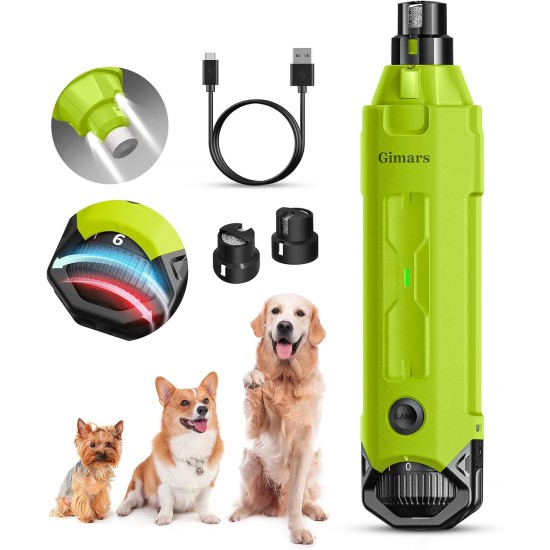 Gimars Claw Grinder for Dogs, 6-Speed with 2 LED Lights, Super Quiet, 12000 RPM Adjustable Dog Claw Grinder with USB, Suitable for Large, Medium and Small Cats and Dogs, Green Gimars Claw Grinder for Dogs, 6-Speed with 2 LED Lights, Super Quiet, 12000 RPM Adjustable Dog Claw Grinder with USB, Suitable for Large, Medium and Small Cats and Dogs, Green