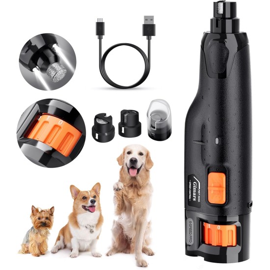 Gimars Dog Nail File, Adjustable 6 Speed Levels Nail Drill Bit for Dogs with Double LED Light, Pet Nail Cutter Rechargeable Nail File for Dogs via USB Gimars Dog Nail File, Adjustable 6 Speed Levels Nail Drill Bit for Dogs with Double LED Light, Pet Nail Cutter Rechargeable Nail File for Dogs via USB
