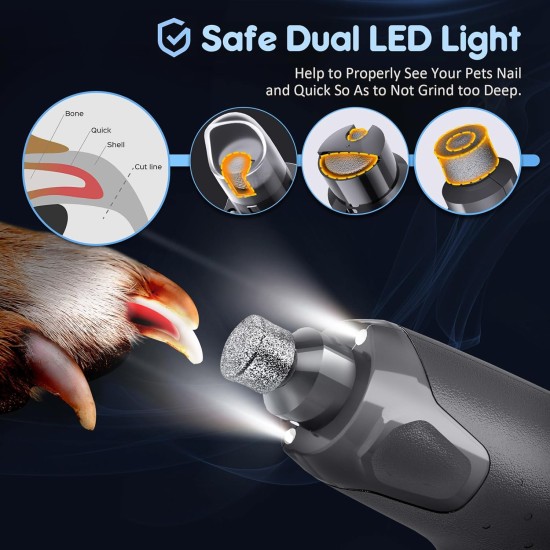 Gimars Dog Nail File, Adjustable 6 Speed Levels Nail Drill Bit for Dogs with Double LED Light, Pet Nail Cutter Rechargeable Nail File for Dogs via USB Gimars Dog Nail File, Adjustable 6 Speed Levels Nail Drill Bit for Dogs with Double LED Light, Pet Nail Cutter Rechargeable Nail File for Dogs via USB