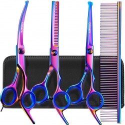 Gimars Professional Dog Grooming Scissors Set 4CR with Round Safety Tip, 5 in 1 Heavy Duty Titanium Coated Scissors and Curved and Straight Scissors Gimars Professional Dog Grooming Scissors Set 4CR with Round Safety Tip, 5 in 1 Heavy Duty Titanium Coated Scissors and Curved and Straight Scissors