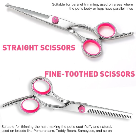 GoldOars Dog Scissors 6 in 1 Curved Dog Scissors Set Professional Stainless Steel Thinning Scissors for Cats - with 7.5 Inch Scissors Thinning Scissors, Curved Scissors, Grooming Comb GoldOars Dog Scissors 6 in 1 Curved Dog Scissors Set Professional Stainless Steel Thinning Scissors for Cats - with 7.5 Inch Scissors Thinning Scissors, Curved Scissors, Grooming Comb