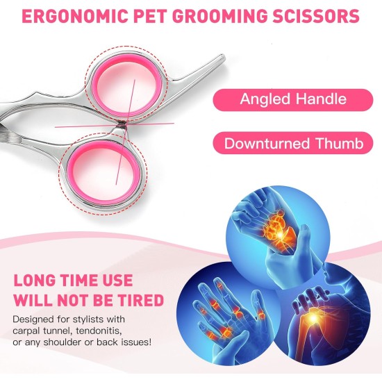 GoldOars Dog Scissors 6 in 1 Curved Dog Scissors Set Professional Stainless Steel Thinning Scissors for Cats - with 7.5 Inch Scissors Thinning Scissors, Curved Scissors, Grooming Comb GoldOars Dog Scissors 6 in 1 Curved Dog Scissors Set Professional Stainless Steel Thinning Scissors for Cats - with 7.5 Inch Scissors Thinning Scissors, Curved Scissors, Grooming Comb