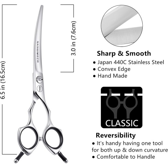 HASHIMOTO Dog Grooming Scissors, Curved Scissors for Dog Grooming, 6.5 Inch, 30 Degree Curved Blade, Lightweight Pet Scissors for Trimming Face and Paws HASHIMOTO Dog Grooming Scissors, Curved Scissors for Dog Grooming, 6.5 Inch, 30 Degree Curved Blade, Lightweight Pet Scissors for Trimming Face and Paws