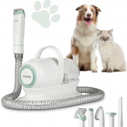 H.Koenig Dog Hair Vacuum Cleaner PAW400 Dog Cat Clippers Grooming Vacuuming Cutting and Brushing 9 Accessories Removable 1 Litre Container 3 Suction Speeds White