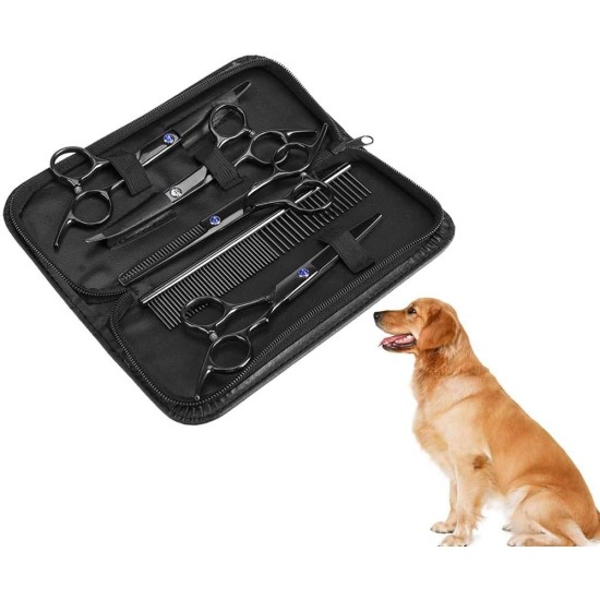 Hairdressing Scissors Set for Pets, 7-Piece Fur Scissors, Pet Grooming Scissors Kit, Professional and Durable Grooming Scissors, Care Tools for Dogs, Cats, Fur, Thinning and Cutting Hairdressing Scissors Set for Pets, 7-Piece Fur Scissors, Pet Grooming Scissors Kit, Professional and Durable Grooming Scissors, Care Tools for Dogs, Cats, Fur, Thinning and Cutting