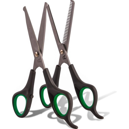 Hundefreund Dog Scissors Set with Thinning Scissors for Grooming | Stainless Steel Scissors with Rounded Tip for Dog Grooming