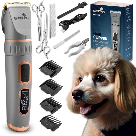 Hundeschermaschine Grooming Set Geräuscharme Schermaschine Für Hunde Katzen 4 Aufsätzen 3 bis 12 mm Schere Kamm Krallenschneider Feile Grau Hundeschermaschine Grooming Set Geräuscharme Schermaschine Für Hunde Katzen 4 Aufsätzen 3 bis 12 mm Schere Kamm Krallenschneider Feile Grau