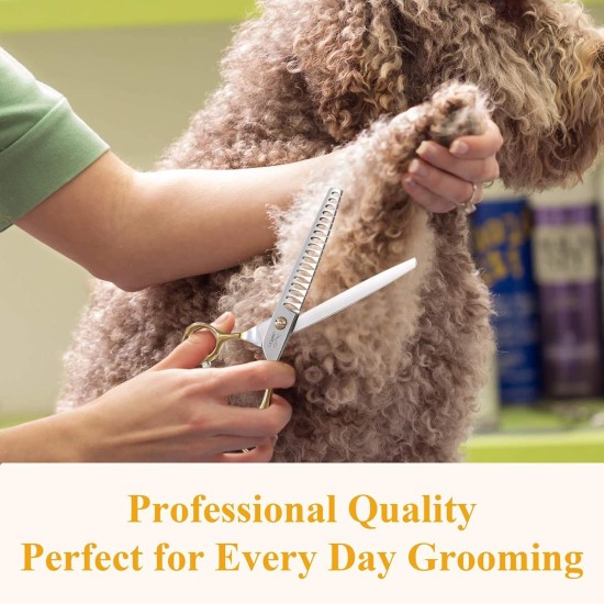 JASON 7.5 Inch Curved Thinning Scissors for Dogs 43 Teeth Professional Downward Curved Dog Scissors Made of Japanese 440C Stainless Steel Fur Scissors with Symmetrical Handle JASON 7.5 Inch Curved Thinning Scissors for Dogs 43 Teeth Professional Downward Curved Dog Scissors Made of Japanese 440C Stainless Steel Fur Scissors with Symmetrical Handle
