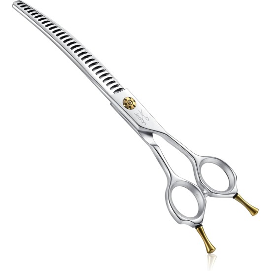 JASON 7.5 Inch Curved Thinning Scissors for Dogs 43 Teeth Professional Downward Curved Dog Scissors Made of Japanese 440C Stainless Steel Fur Scissors with Symmetrical Handle JASON 7.5 Inch Curved Thinning Scissors for Dogs 43 Teeth Professional Downward Curved Dog Scissors Made of Japanese 440C Stainless Steel Fur Scissors with Symmetrical Handle