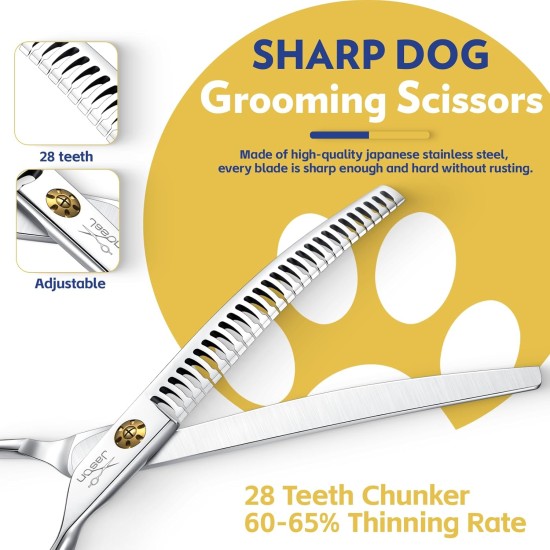 JASON 7.5 Inch Curved Thinning Scissors for Dogs 43 Teeth Professional Downward Curved Dog Scissors Made of Japanese 440C Stainless Steel Fur Scissors with Symmetrical Handle JASON 7.5 Inch Curved Thinning Scissors for Dogs 43 Teeth Professional Downward Curved Dog Scissors Made of Japanese 440C Stainless Steel Fur Scissors with Symmetrical Handle