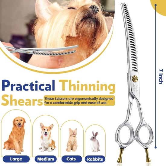 JASON 7.5 Inch Curved Thinning Scissors for Dogs 43 Teeth Professional Downward Curved Dog Scissors Made of Japanese 440C Stainless Steel Fur Scissors with Symmetrical Handle JASON 7.5 Inch Curved Thinning Scissors for Dogs 43 Teeth Professional Downward Curved Dog Scissors Made of Japanese 440C Stainless Steel Fur Scissors with Symmetrical Handle