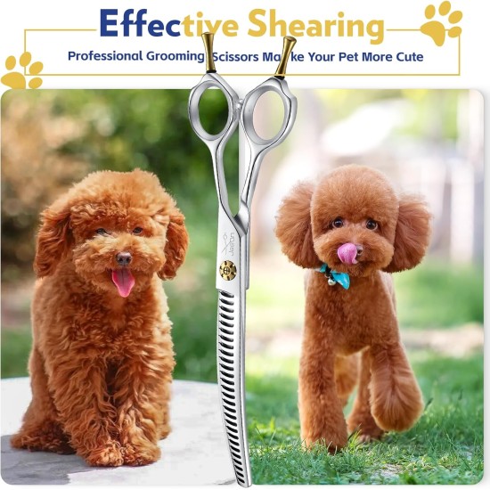 JASON 7.5 Inch Curved Thinning Scissors for Dogs 43 Teeth Professional Downward Curved Dog Scissors Made of Japanese 440C Stainless Steel Fur Scissors with Symmetrical Handle JASON 7.5 Inch Curved Thinning Scissors for Dogs 43 Teeth Professional Downward Curved Dog Scissors Made of Japanese 440C Stainless Steel Fur Scissors with Symmetrical Handle