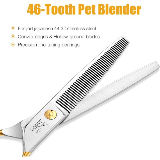 JASON 7.5 Inch Curved Thinning Scissors for Dogs 43 Teeth Professional Downward Curved Dog Scissors Made of Japanese 440C Stainless Steel Fur Scissors with Symmetrical Handle JASON 7.5 Inch Curved Thinning Scissors for Dogs 43 Teeth Professional Downward Curved Dog Scissors Made of Japanese 440C Stainless Steel Fur Scissors with Symmetrical Handle