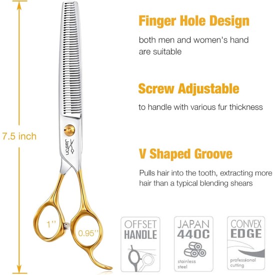 JASON 7.5 Inch Curved Thinning Scissors for Dogs 43 Teeth Professional Downward Curved Dog Scissors Made of Japanese 440C Stainless Steel Fur Scissors with Symmetrical Handle JASON 7.5 Inch Curved Thinning Scissors for Dogs 43 Teeth Professional Downward Curved Dog Scissors Made of Japanese 440C Stainless Steel Fur Scissors with Symmetrical Handle