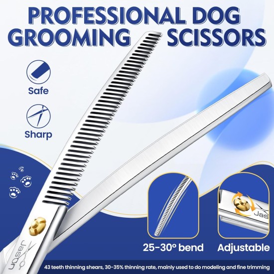 JASON 7.5 Inch Curved Thinning Scissors for Dogs 43 Teeth Professional Downward Curved Dog Scissors Made of Japanese 440C Stainless Steel Fur Scissors with Symmetrical Handle JASON 7.5 Inch Curved Thinning Scissors for Dogs 43 Teeth Professional Downward Curved Dog Scissors Made of Japanese 440C Stainless Steel Fur Scissors with Symmetrical Handle