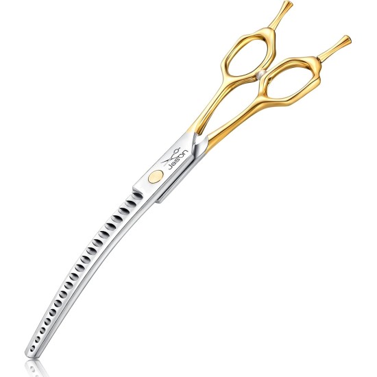 JASON 7.5 Inch Curved Thinning Scissors for Dogs 43 Teeth Professional Downward Curved Dog Scissors Made of Japanese 440C Stainless Steel Fur Scissors with Symmetrical Handle JASON 7.5 Inch Curved Thinning Scissors for Dogs 43 Teeth Professional Downward Curved Dog Scissors Made of Japanese 440C Stainless Steel Fur Scissors with Symmetrical Handle