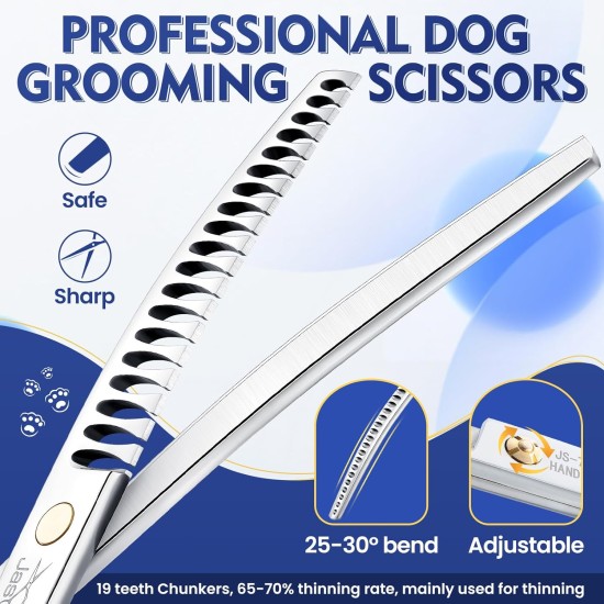 JASON 7.5 Inch Curved Thinning Scissors for Dogs 43 Teeth Professional Downward Curved Dog Scissors Made of Japanese 440C Stainless Steel Fur Scissors with Symmetrical Handle JASON 7.5 Inch Curved Thinning Scissors for Dogs 43 Teeth Professional Downward Curved Dog Scissors Made of Japanese 440C Stainless Steel Fur Scissors with Symmetrical Handle