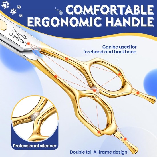 JASON 7.5 Inch Curved Thinning Scissors for Dogs 43 Teeth Professional Downward Curved Dog Scissors Made of Japanese 440C Stainless Steel Fur Scissors with Symmetrical Handle JASON 7.5 Inch Curved Thinning Scissors for Dogs 43 Teeth Professional Downward Curved Dog Scissors Made of Japanese 440C Stainless Steel Fur Scissors with Symmetrical Handle