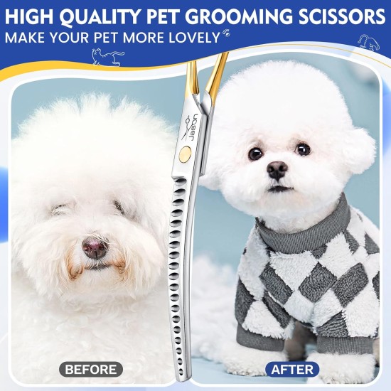 JASON 7.5 Inch Curved Thinning Scissors for Dogs 43 Teeth Professional Downward Curved Dog Scissors Made of Japanese 440C Stainless Steel Fur Scissors with Symmetrical Handle JASON 7.5 Inch Curved Thinning Scissors for Dogs 43 Teeth Professional Downward Curved Dog Scissors Made of Japanese 440C Stainless Steel Fur Scissors with Symmetrical Handle