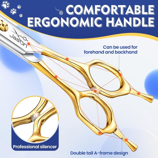 JASON 7.5 Inch Curved Thinning Scissors for Dogs 43 Teeth Professional Downward Curved Dog Scissors Made of Japanese 440C Stainless Steel Fur Scissors with Symmetrical Handle JASON 7.5 Inch Curved Thinning Scissors for Dogs 43 Teeth Professional Downward Curved Dog Scissors Made of Japanese 440C Stainless Steel Fur Scissors with Symmetrical Handle