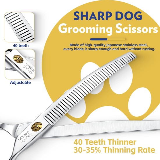 JASON 7.5 Inch Curved Thinning Scissors for Dogs 43 Teeth Professional Downward Curved Dog Scissors Made of Japanese 440C Stainless Steel Fur Scissors with Symmetrical Handle JASON 7.5 Inch Curved Thinning Scissors for Dogs 43 Teeth Professional Downward Curved Dog Scissors Made of Japanese 440C Stainless Steel Fur Scissors with Symmetrical Handle