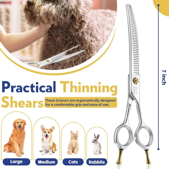 JASON 7.5 Inch Curved Thinning Scissors for Dogs 43 Teeth Professional Downward Curved Dog Scissors Made of Japanese 440C Stainless Steel Fur Scissors with Symmetrical Handle JASON 7.5 Inch Curved Thinning Scissors for Dogs 43 Teeth Professional Downward Curved Dog Scissors Made of Japanese 440C Stainless Steel Fur Scissors with Symmetrical Handle