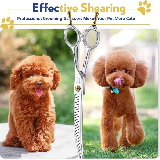 JASON 7.5 Inch Curved Thinning Scissors for Dogs 43 Teeth Professional Downward Curved Dog Scissors Made of Japanese 440C Stainless Steel Fur Scissors with Symmetrical Handle JASON 7.5 Inch Curved Thinning Scissors for Dogs 43 Teeth Professional Downward Curved Dog Scissors Made of Japanese 440C Stainless Steel Fur Scissors with Symmetrical Handle