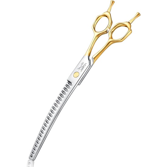 JASON 7.5 Inch Curved Thinning Scissors for Dogs 43 Teeth Professional Downward Curved Dog Scissors Made of Japanese 440C Stainless Steel Fur Scissors with Symmetrical Handle JASON 7.5 Inch Curved Thinning Scissors for Dogs 43 Teeth Professional Downward Curved Dog Scissors Made of Japanese 440C Stainless Steel Fur Scissors with Symmetrical Handle
