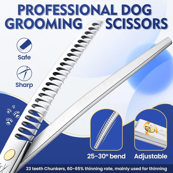 JASON 7.5 Inch Curved Thinning Scissors for Dogs 43 Teeth Professional Downward Curved Dog Scissors Made of Japanese 440C Stainless Steel Fur Scissors with Symmetrical Handle JASON 7.5 Inch Curved Thinning Scissors for Dogs 43 Teeth Professional Downward Curved Dog Scissors Made of Japanese 440C Stainless Steel Fur Scissors with Symmetrical Handle