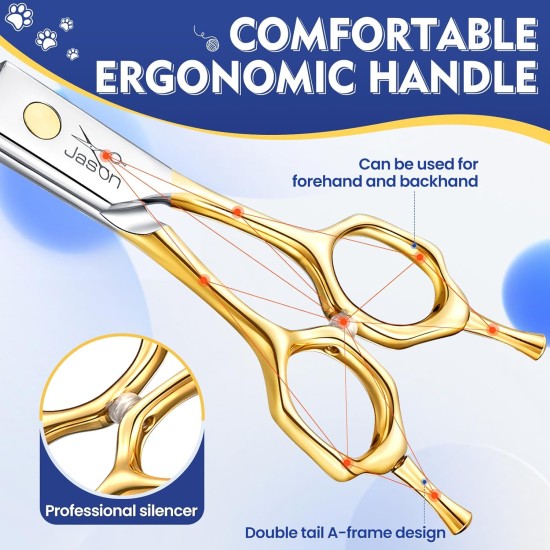 JASON 7.5 Inch Curved Thinning Scissors for Dogs 43 Teeth Professional Downward Curved Dog Scissors Made of Japanese 440C Stainless Steel Fur Scissors with Symmetrical Handle JASON 7.5 Inch Curved Thinning Scissors for Dogs 43 Teeth Professional Downward Curved Dog Scissors Made of Japanese 440C Stainless Steel Fur Scissors with Symmetrical Handle