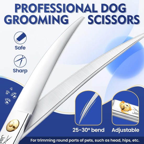 JASON 7.5 Inch Curved Thinning Scissors for Dogs 43 Teeth Professional Downward Curved Dog Scissors Made of Japanese 440C Stainless Steel Fur Scissors with Symmetrical Handle JASON 7.5 Inch Curved Thinning Scissors for Dogs 43 Teeth Professional Downward Curved Dog Scissors Made of Japanese 440C Stainless Steel Fur Scissors with Symmetrical Handle
