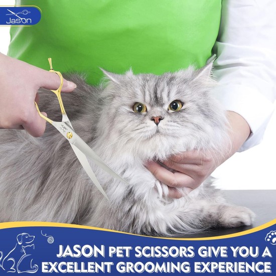 JASON 7.5 Inch Curved Thinning Scissors for Dogs 43 Teeth Professional Downward Curved Dog Scissors Made of Japanese 440C Stainless Steel Fur Scissors with Symmetrical Handle JASON 7.5 Inch Curved Thinning Scissors for Dogs 43 Teeth Professional Downward Curved Dog Scissors Made of Japanese 440C Stainless Steel Fur Scissors with Symmetrical Handle