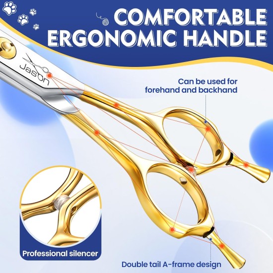 JASON 7.5 Inch Curved Thinning Scissors for Dogs 43 Teeth Professional Downward Curved Dog Scissors Made of Japanese 440C Stainless Steel Fur Scissors with Symmetrical Handle JASON 7.5 Inch Curved Thinning Scissors for Dogs 43 Teeth Professional Downward Curved Dog Scissors Made of Japanese 440C Stainless Steel Fur Scissors with Symmetrical Handle