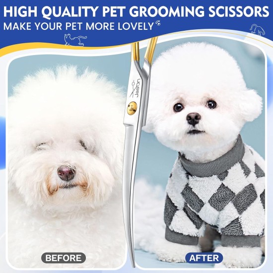 JASON 7.5 Inch Curved Thinning Scissors for Dogs 43 Teeth Professional Downward Curved Dog Scissors Made of Japanese 440C Stainless Steel Fur Scissors with Symmetrical Handle JASON 7.5 Inch Curved Thinning Scissors for Dogs 43 Teeth Professional Downward Curved Dog Scissors Made of Japanese 440C Stainless Steel Fur Scissors with Symmetrical Handle