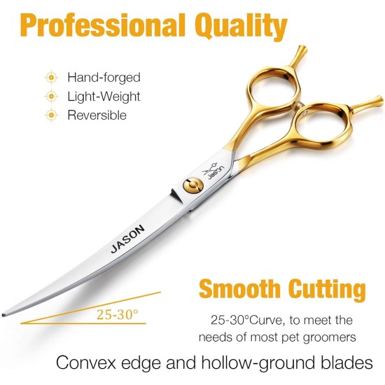 JASON 7.5 Inch Curved Thinning Scissors for Dogs 43 Teeth Professional Downward Curved Dog Scissors Made of Japanese 440C Stainless Steel Fur Scissors with Symmetrical Handle JASON 7.5 Inch Curved Thinning Scissors for Dogs 43 Teeth Professional Downward Curved Dog Scissors Made of Japanese 440C Stainless Steel Fur Scissors with Symmetrical Handle