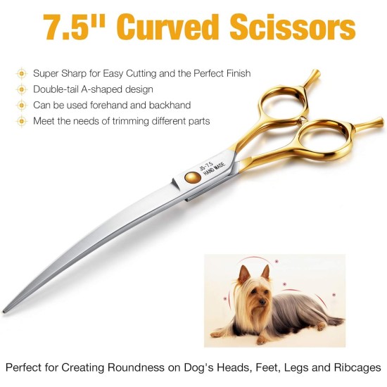 JASON 7.5 Inch Curved Thinning Scissors for Dogs 43 Teeth Professional Downward Curved Dog Scissors Made of Japanese 440C Stainless Steel Fur Scissors with Symmetrical Handle JASON 7.5 Inch Curved Thinning Scissors for Dogs 43 Teeth Professional Downward Curved Dog Scissors Made of Japanese 440C Stainless Steel Fur Scissors with Symmetrical Handle