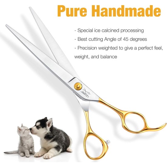JASON 7.5 Inch Curved Thinning Scissors for Dogs 43 Teeth Professional Downward Curved Dog Scissors Made of Japanese 440C Stainless Steel Fur Scissors with Symmetrical Handle JASON 7.5 Inch Curved Thinning Scissors for Dogs 43 Teeth Professional Downward Curved Dog Scissors Made of Japanese 440C Stainless Steel Fur Scissors with Symmetrical Handle
