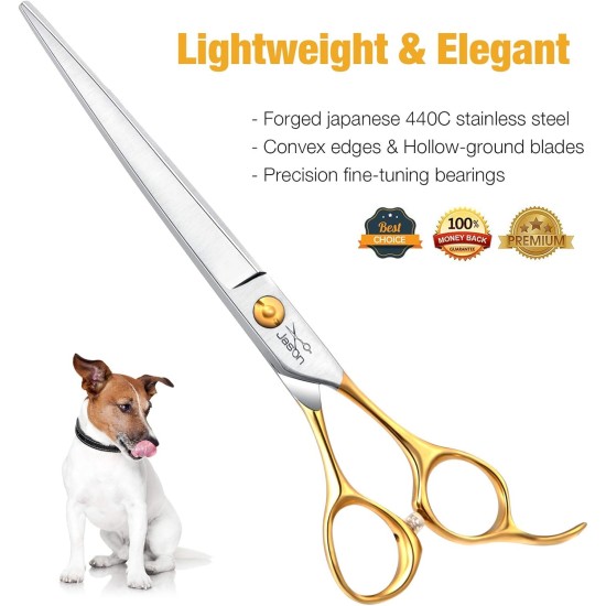 JASON 7.5 Inch Curved Thinning Scissors for Dogs 43 Teeth Professional Downward Curved Dog Scissors Made of Japanese 440C Stainless Steel Fur Scissors with Symmetrical Handle JASON 7.5 Inch Curved Thinning Scissors for Dogs 43 Teeth Professional Downward Curved Dog Scissors Made of Japanese 440C Stainless Steel Fur Scissors with Symmetrical Handle
