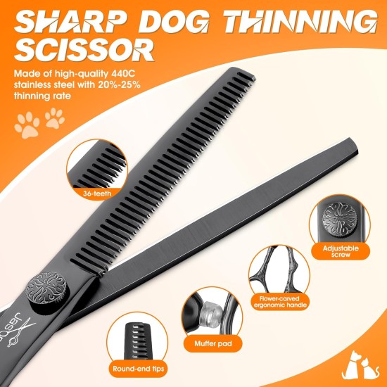 JASON Dog Grooming Scissors Set Professional 6 in 1 Dog Shears Kit - 6.5" Thinning, 7" Straight, 7" Up-Curved, 7" Down-Curved Shears and Comb for Dog Cat Pet with Adjustable Screw (Black) JASON Dog Grooming Scissors Set Professional 6 in 1 Dog Shears Kit - 6.5" Thinning, 7" Straight, 7" Up-Curved, 7" Down-Curved Shears and Comb for Dog Cat Pet with Adjustable Screw (Black)