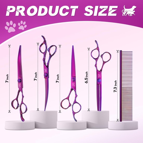JASON Dog Grooming Scissors Set Professional 6 in 1 Dog Shears Kit - 6.5" Thinning, 7" Straight, 7" Up-Curved, 7" Down-Curved Shears and Comb for Dog Cat Pet with Adjustable Screw (Black) JASON Dog Grooming Scissors Set Professional 6 in 1 Dog Shears Kit - 6.5" Thinning, 7" Straight, 7" Up-Curved, 7" Down-Curved Shears and Comb for Dog Cat Pet with Adjustable Screw (Black)