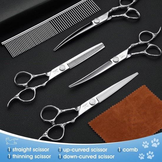 JASON Dog Grooming Scissors Set Professional 6 in 1 Dog Shears Kit - 6.5" Thinning, 7" Straight, 7" Up-Curved, 7" Down-Curved Shears and Comb for Dog Cat Pet with Adjustable Screw (Black) JASON Dog Grooming Scissors Set Professional 6 in 1 Dog Shears Kit - 6.5" Thinning, 7" Straight, 7" Up-Curved, 7" Down-Curved Shears and Comb for Dog Cat Pet with Adjustable Screw (Black)