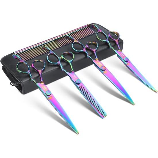 JASON Dog Grooming Scissors Set Professional 6 in 1 Dog Shears Kit - 6.5" Thinning, 7" Straight, 7" Up-Curved, 7" Down-Curved Shears and Comb for Dog Cat Pet with Adjustable Screw (Black) JASON Dog Grooming Scissors Set Professional 6 in 1 Dog Shears Kit - 6.5" Thinning, 7" Straight, 7" Up-Curved, 7" Down-Curved Shears and Comb for Dog Cat Pet with Adjustable Screw (Black)